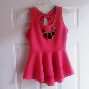 5 for $25 Hot Pink Peplum Top w Statement Necklace